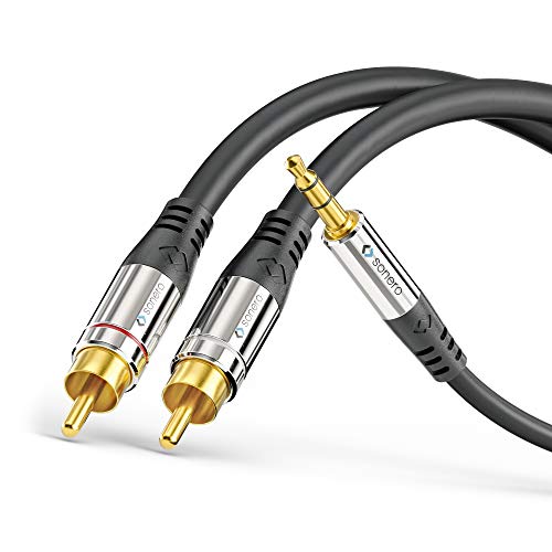 Sonero Premium 0,50m Cinch Kabel, 2x Cinch auf Klinke Kabel 3.5mm, Audio Kabel, HiFi-Anlage, AUX, schwarz von Sonero