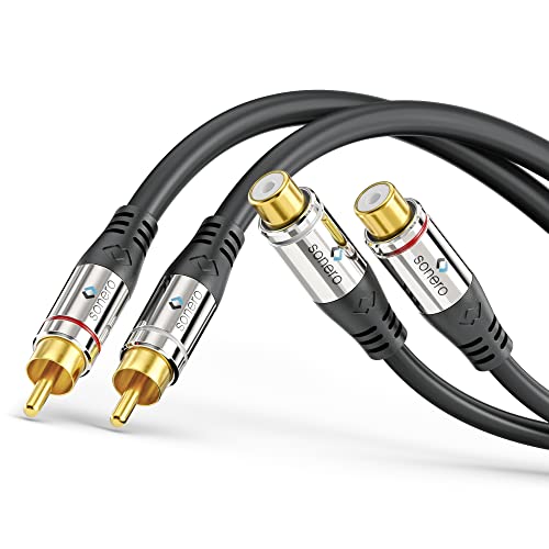 Sonero Premium 2,00m Cinch Verlängerung, 2x Cinch Stecker auf 2x Cinch Buchse, Audio Kabel, Subwoofer, HiFi-Anlage, Verstärker, schwarz von Sonero