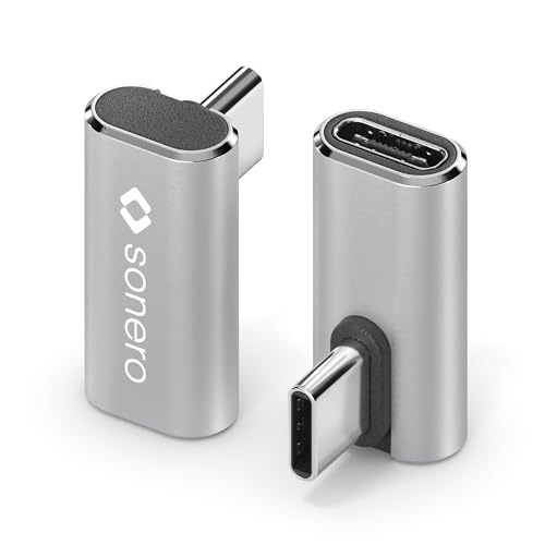 Sonero USB-C Stecker auf 90° Winkel USB-C Buchse (1er), Adapter, USB-C Adapter, 40Gbps240W, 8K60Hz, Aluminium Gehäuse, Silber von Sonero