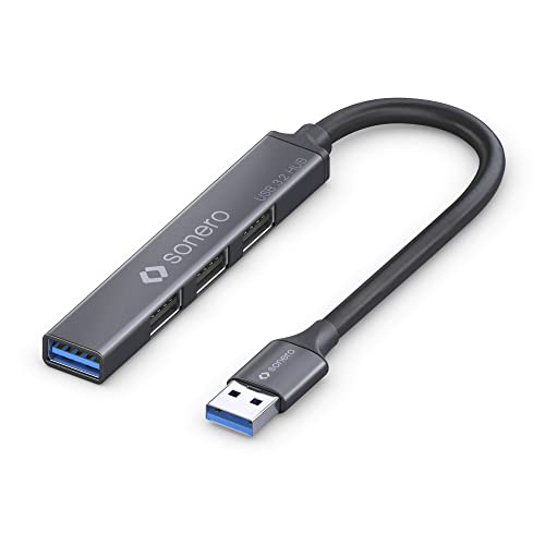 Sonero USB-Hub, USB-Verteiler, 4-Port, 1x USB 3.2 mit 5 GB/s, 3X USB 2.0 mit 480 MB/s, USB-A Stecker, Ultra Slim, Space Grey, 0,15m, S-UH100-001 von Sonero
