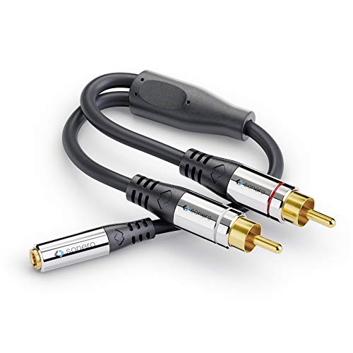 sonero® Premium Audio Adapter, 0,20m, 2x Cinch Stecker auf 3,5mm Klinke Buchse, schwarz von Sonero