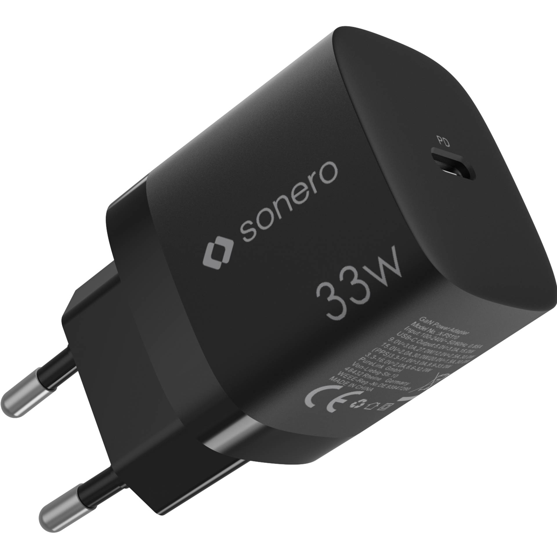 sonero USB-C GaN Ladegerät - 1 Port - 33W PD - schwarz sonero USB-C GaN Ladegerät - 1 Port - 33W PD - schwarz von Sonero