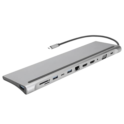 Sonew 12-Port-USB-3.0-Hub, Ultraschlanker Daten-USB-Hub, 12-in-1-Docking Typ-C auf Dual-Screen-Display, USB-VGA-PD-RJ45-Dockingstation, für PC-Flash-Laufwerk, Mobile Festplatte von Sonew