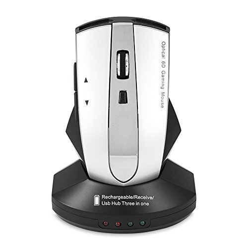 Sonew Drahtlose Maus, wiederaufladbare 2,4 G Maus, optische PC Computer Laptop Gaming Maus mit Ladestation, 3 Port USB Hub(Grau) von Sonew