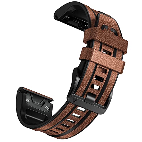 Fenix 7X Leder Armband, 26mm Uhr Ersatzarmband für Fenix 7X Solar/Fenix 7X Sapphire Solar/Fenix 6X pro/Sapphire/Fenix 5X /plus/Fenix 3/Garmin Enduro/Tactix Delta/Descent Mk1 Mk2 Mk2i von Songsier