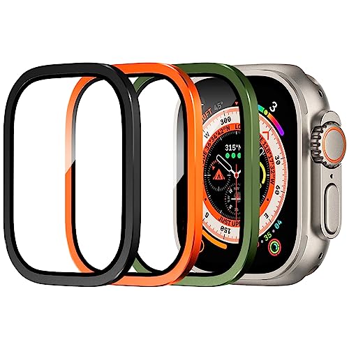 Songsier Schutzfolie für Apple Watch Ultra 49mm, Titanlegierungsrahmen mit 9h GehäRtetem Glas, UltradüNn, Kratzfest, Hd, Blasenfrei, Leichter Schutzfilm für iwatch Ultra 2 von Songsier