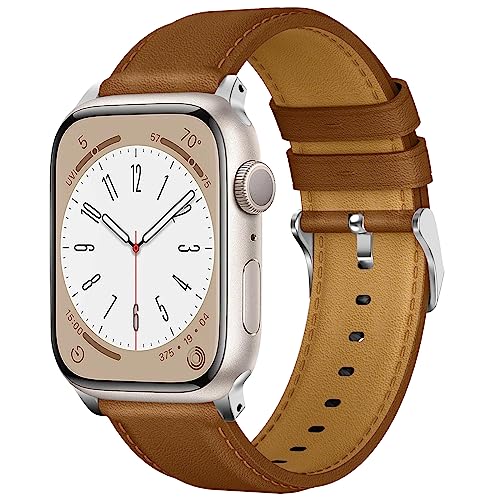 Songsier Leder Armband für Apple Watch 8 41mm, Kompatibel mit iwatch Armband 41mm 40mm 38mm, Leder Ersatz Armband für Serie 8 7 6 SE 5 4 3 2 1, Einstellbar Armbänder für Herren Damen von Songsier