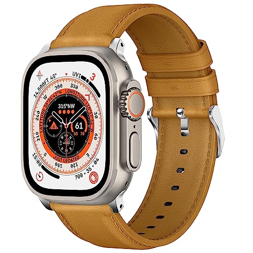 Songsier Leder Armband für Apple Watch Ultra 49mm, Kompatibel mit iwatch Armband 49mm 45mm 44mm 42mm, Leder Ersatz Armband für Serie 8 7 6 SE 5 4 3 2 1, Einstellbar Armbänder für Herren Damen von Songsier