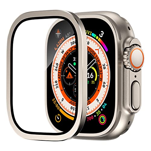 Songsier Schutzfolie für Apple Watch Ultra 49mm, Titanlegierungsrahmen mit 9h GehäRtetem Glas, UltradüNn, Kratzfest, Hd, Blasenfrei, Leichter Schutzfilm für iwatch Ultra 2 von Songsier