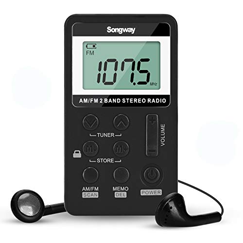 Songway AM/FM-Taschenradio Stereo mit Kopfhörer-LCD-Display USB Wiederaufladbar Hervorragender DSP-Empfang Energiesparende Tastensperre Stummschaltung für Fitnessstudio, Outdoor, Bibliothek, Museum von Songway