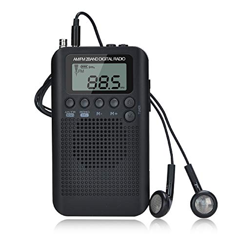 Songway AM/FM Pocket Digital Radio Wecker Sleep Timer Eingebauter Lautsprecher Tragbares kleines Radio mit Kopfhörer für Outdoor, Laufen, Wandern, Reisen von Songway