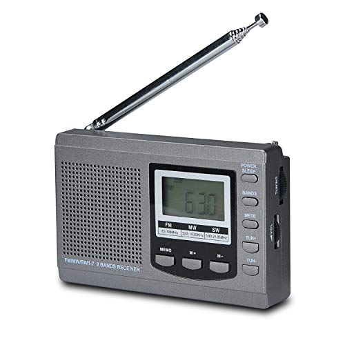 Songway Vollband AM / FM / SW DSP Radio Stereo Lautsprecher LCD Display Wecker Sleep Timer Pocket Radio Digitale Demodulation Bester Empfang mit Teleskopantenne (Grey) von Songway