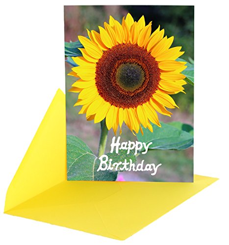 Happy Birthday Karte 1 Postkarte Geburtstag Sonnenblume mit Kuvert - Geburtstagskarte, Blumenkarte von Sonja Moormann