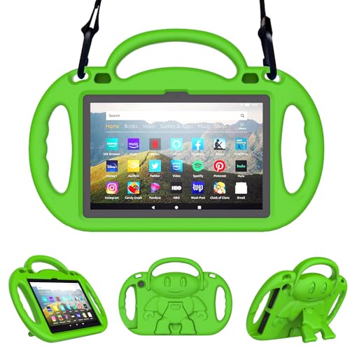 8 Tablet hülle für Kinder, Inkompatibler iPad Samsung, Sonlaryin Leichte Stoßfeste Schutzhülle mit Ständer für 8in Tablet - Grün von Sonlaryin