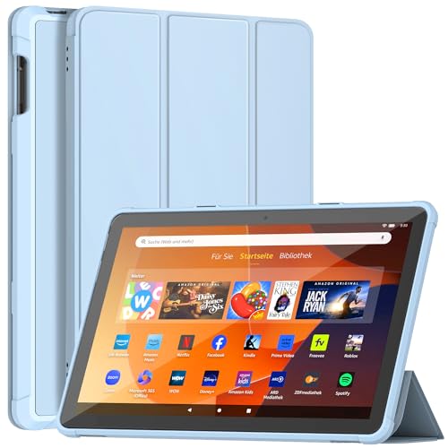 Fire HD 10 Tablet Hülle (13. Gen, 2023), Nicht für iPad, Sonlaryin Dreifach Faltbarer Vorderseite aus Leder und Weich TPU Rückseite für Fire HD 10 Kids Pro Tablet, Auto Schlaf/Aufwach – Himmelblau von Sonlaryin