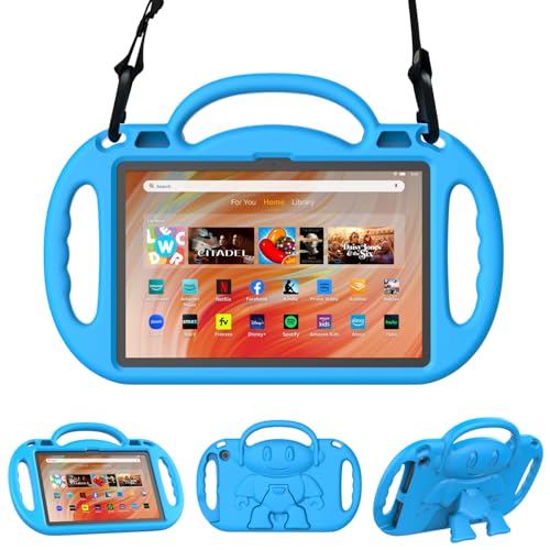 Fire HD 10 Tablet Hülle für Kinder (13th/11th Gen, 2023/2021), Sonlaryin Leichte Stoßfeste Schutzhülle mit Schulterriemen Ständer für Fire HD 10 Kids & Kids Pro Tablet, Nicht für TCL, Blau von Sonlaryin