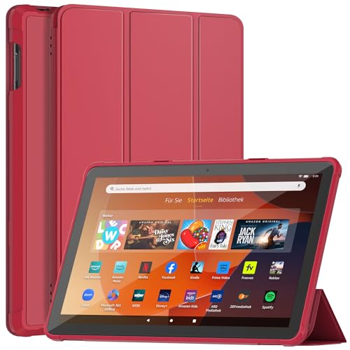 Sonlaryin Dreifach Faltbarer Vorderseite aus Leder und Weich TPU Rückseite Hülle für 10 Tablet mit automatischer Wake/Sleep-Funktion, Nicht für Samsung iPad - Rot von Sonlaryin