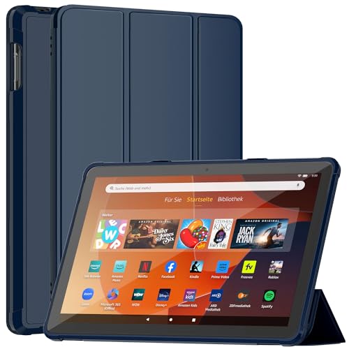 Sonlaryin Dreifach Faltbarer Vorderseite aus Leder und Weich TPU Rückseite Hülle für 10 Tablet mit automatischer Wake/Sleep-Funktion, Nicht für iPad - Navy Blau von Sonlaryin