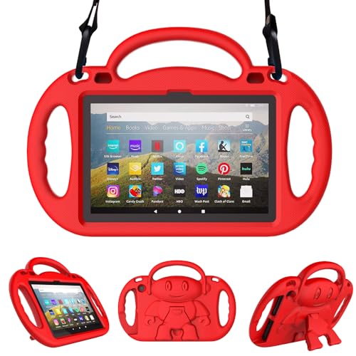 Tablet 8" Hülle für Kinder, Sonlaryin Leichte Stoßfeste Schutzhülle mit Ständer für 8in Tablet, Inkompatibler iPad Samsung - Rot von Sonlaryin