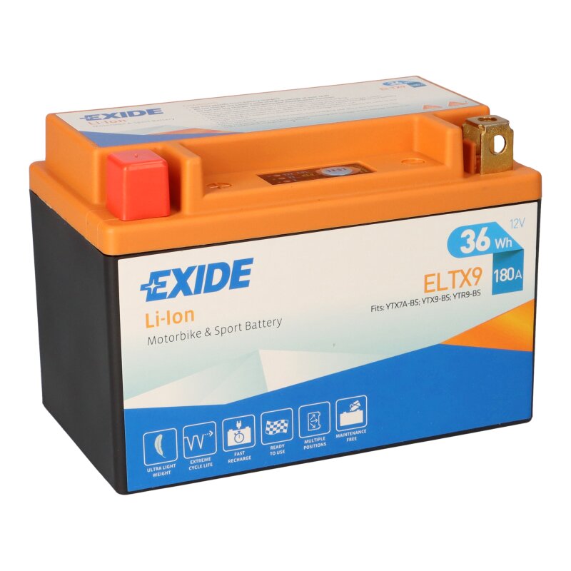 Exide ELTX9 12V 3Ah Lithium Motorradbatterie 180A LiIon Exide ELTX9 12V 3Ah Lithium Motorradbatterie 180A LiIon von Sonnenschein / Exide