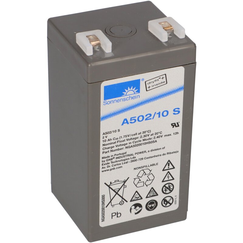 Exide Sonnenschein Bleiakku Dryfit A502/10S mit 2,0V 10,0Ah mit 4,8mm Steckanschlüssen Exide Sonnenschein Bleiakku Dryfit A502/10S mit 2,0V 10,0Ah mit 4,8mm Steckanschlüssen von Sonnenschein / Exide