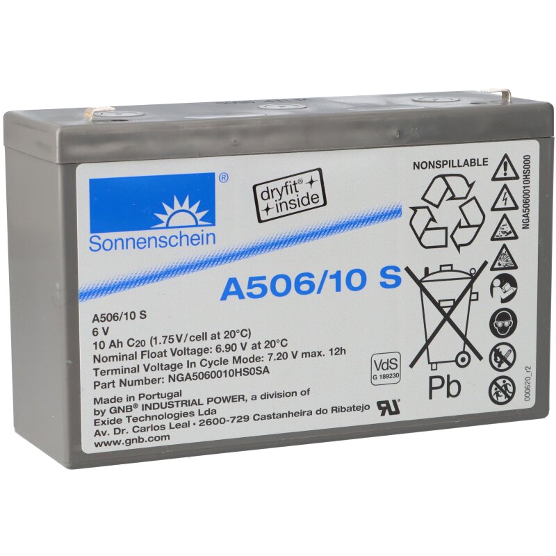 Sonnenschein Bleigel Akku 6V 10Ah Dryfit A506/10.0S Faston 4,8 Sonnenschein Bleigel Akku 6V 10Ah Dryfit A506/10.0S Faston 4,8 von Sonnenschein / Exide