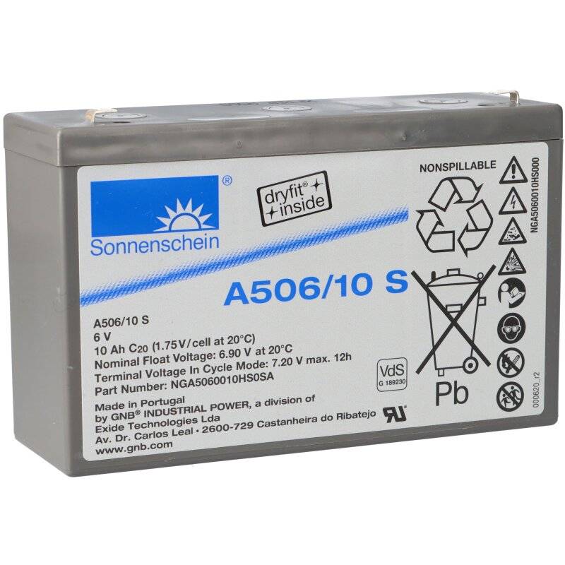 Sonnenschein Bleigel Akku 6V 10Ah Dryfit A506/10.0S Faston 4,8 von Sonnenschein / Exide