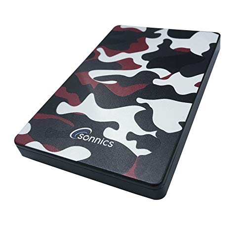 Sonnics 500GB Rot Camo Externe tragbare Festplatte Typ C USB 3.1 kompatibel mit Windows-PC, Mac, Smart TV, Xbox One/Series X und PS4/PS5 von Sonnics