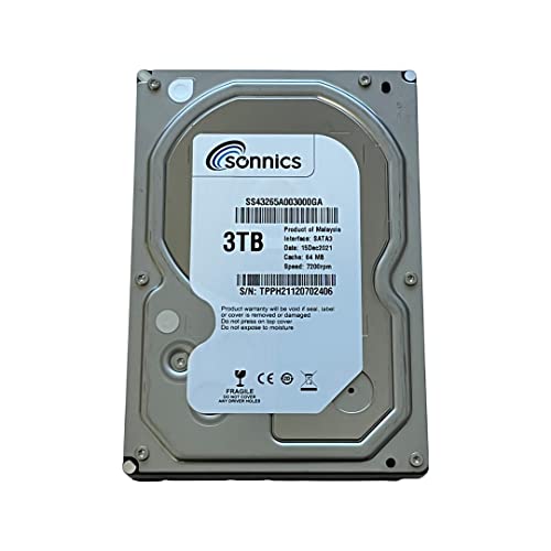 Sonnics 8,9 cm (3,5 Zoll) SATA-Festplatte, 7200 U/min, Desktop-PC/Überwachungsspeicher, Festplatte, CCTV-Kamera, CCTV-System, DVR (3 TB) von Sonnics