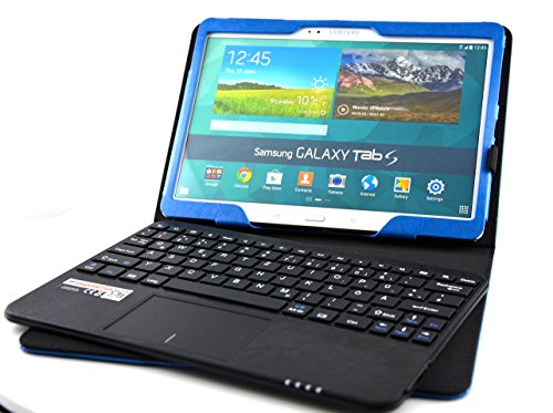 SonnyGoldTech MQ - Französisches Layout AZERTY | Blau | Galaxy Tab S 10.5 Bluetooth Tastatur Tasche mit Multifunktions-Touchpad von SonnyGoldTech