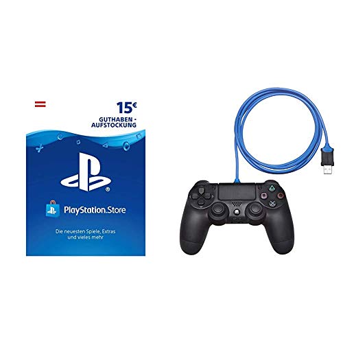 PSN Card-Aufstockung | 15 EUR | √∂sterreichisches Konto | PSN Download Code & Amazon Basics - Controller-Ladekabel f√ºr die PlayStation 4 von Sony Interactive Entertainment