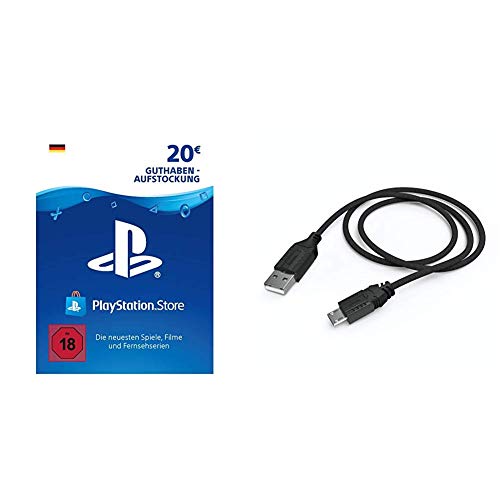 PSN Card-Aufstockung | 20 EUR | deutsches Konto | PSN Download Code & Hama Controller Ladekabel f√ºr PS4, ‚ÄûBasic‚Äú, 1,5 m (extra langes Kabel, microUSB-Anschluss) Aufladekabel von Sony Interactive Entertainment