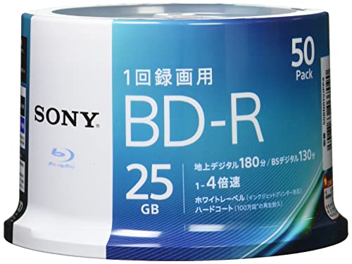 Sony 50BNR1VJPP4 Disque Vierge Blu-Ray BD-R 25 Go 50 pièce(s) - Disques Vierges Blu-Ray (BD-R, 25 Go, 120 mm, 4X, Fuseau, 50 pièce(s)) von Sony