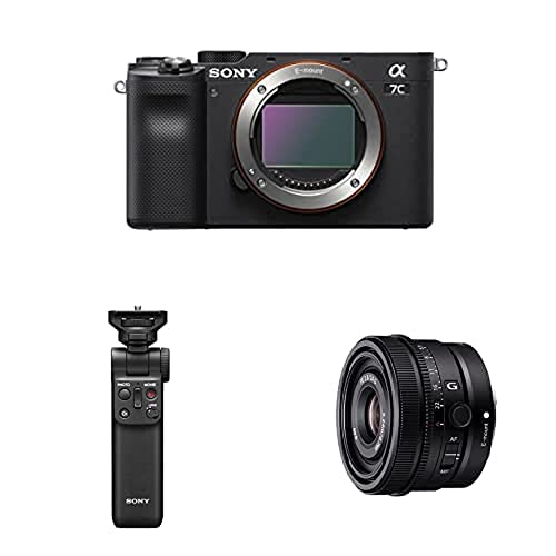 Sony Alpha 7C Spiegellose E-Mount Vollformat-Digitalkamera ILCE-7C (24,2 MP, 7,5cm (3 Zoll) Touch-Display, Echtzeit-AF) Nur Body - Schwarz + SEL24F28 + Handgriff von Sony
