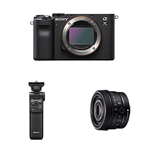 Sony Alpha 7C Spiegellose E-Mount Vollformat-Digitalkamera ILCE-7C (24,2 MP, 7,5cm (3 Zoll) Touch-Display, Echtzeit-AF) Nur Body - Schwarz + SEL40F25G8 + Handgriff von Sony