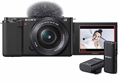 Sony Alpha ZV-E10 | APS-C spiegellose Vlog-Kamera (schwenkbarer Bildschirm für Vlogging, 4K-Video, Echtzeit-Augen-Autofokus) Schwarz + SEL1650 Objektiv + Mikrofon von Sony