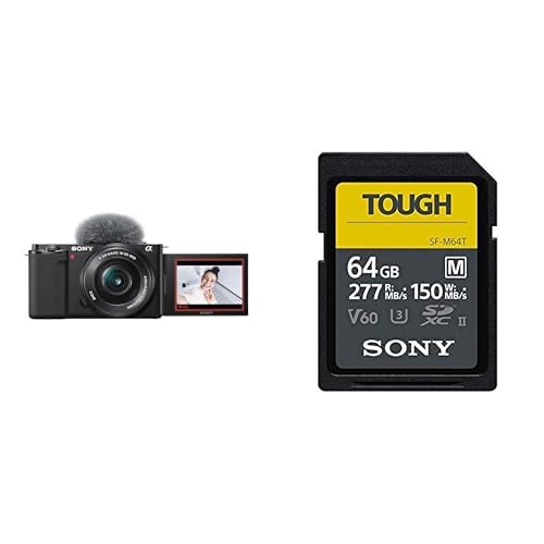 Sony Alpha ZV-E10 | APS-C spiegellose Vlog-Kamera (schwenkbarer Bildschirm für Vlogging, 4K-Video, Echtzeit-Augen-Autofokus) Schwarz + SEL1650 Objektiv + Speicherkarte von Sony