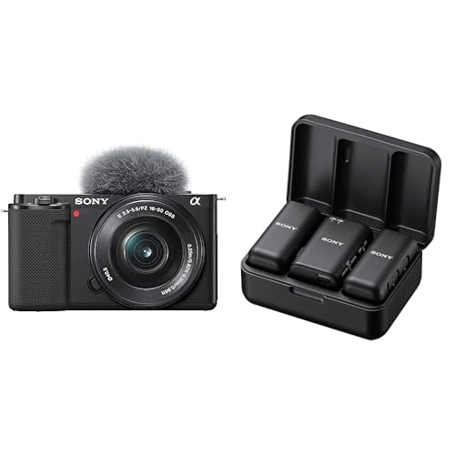 Sony Alpha ZV-E10 | APS-C spiegellose Vlog-Kamera (schwenkbarer Bildschirm für Vlogging, 4K-Video, Echtzeit-Augen-Autofokus) Schwarz + SEL1650 Objektiv ECM-W3 kabelloses Mikrofon von Sony