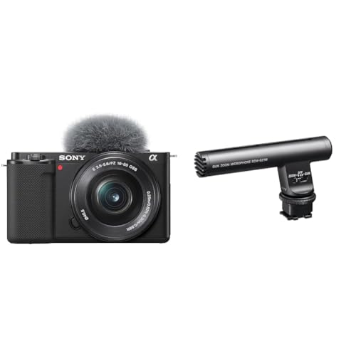 Sony Alpha ZV-E10 | APS-C spiegellose Vlog-Kamera (schwenkbarer Bildschirm für Vlogging & ECM-GZ1M Gun Zoom Mikrofon (mit Multi Interface Zubehör Schuh von Sony