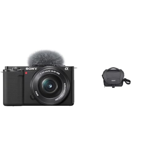 Sony Alpha ZV-E10 | APS-C spiegellose Vlog-Kamera (schwenkbarer Bildschirm für Vlogging & LCS-U11B Universal-Kameratasche für Camcorder NFX or SLT schwarz von Sony
