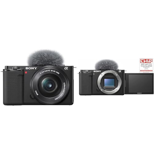 Sony Alpha ZV-E10 | APS-C spiegellose Vlog-Kamera & Alpha ZV-E10 | APS-C spiegellose Wechselobjektiv-Vlog-Kamera (schwenkbarer Bildschirm für Vlogging, 4K-Video, Echtzeit-Augen-Autofokus), Schwarz von Sony