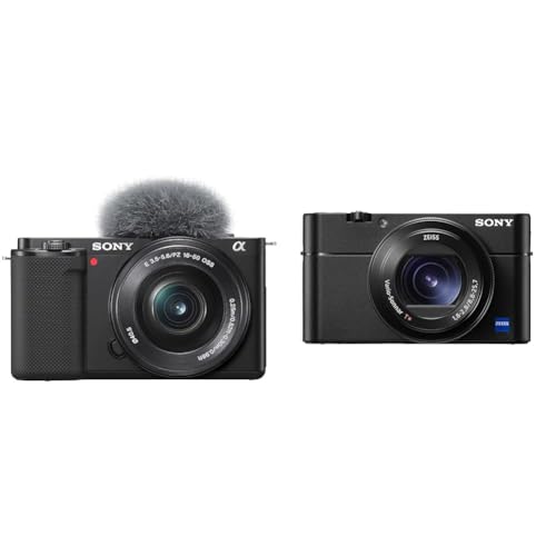 Sony Alpha ZV-E10 | APS-C spiegellose Vlog-Kamera & RX100 V | Premium-Kompaktkamera (1,0-Typ-Sensor, 24-70 mm F1.8-2.8-Zeiss-Objektiv, 4K-Filmaufnahmen und neigbares Display) von Sony