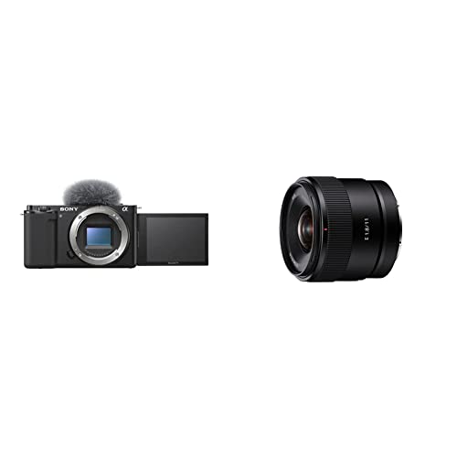 Sony Alpha ZV-E10 | APS-C spiegellose Wechselobjektiv-Vlog-Kamera (schwenkbarer Bildschirm für Vlogging, 4K-Video), Schwarz + APS-C-Weitwinkel-Objektiv mit Festbrennweite (SEL11F18) von Sony