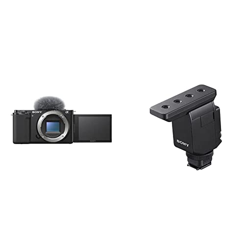 Sony Alpha ZV-E10 | APS-C spiegellose Wechselobjektiv-Vlog-Kamera (schwenkbarer Bildschirm für Vlogging, 4K-Video, Echtzeit-Augen-Autofokus), Schwarz +Mikrofon ECM-B10 (Kompakt, Kabellos, Batterielos) von Sony