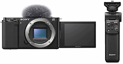 Sony Alpha ZV-E10 | APS-C spiegellose Wechselobjektiv-Vlog-Kamera (schwenkbarer Bildschirm für Vlogging, 4K-Video, Echtzeit-Augen-Autofokus) Schwarz + Handgriff von Sony