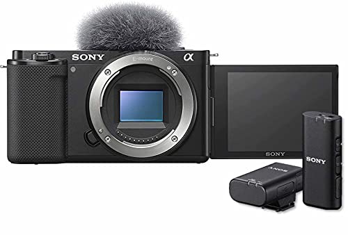 Sony Alpha ZV-E10 | APS-C spiegellose Wechselobjektiv-Vlog-Kamera (schwenkbarer Bildschirm für Vlogging, 4K-Video, Echtzeit-Augen-Autofokus) Schwarz + Mikrofon von Sony