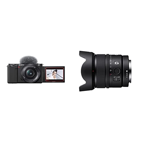 Sony Alpha ZV-E10L | APS-C spiegellose Wechselobjektiv-Vlog-Kamera (schwenkbarer Bildschirm für Vlogging, 4K-Video, Echtzeit-Augen-Autofokus), Schwarz + APS-C-Weitwinkel-Objektiv mit Festbrennweite von Sony