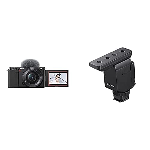 Sony Alpha ZV-E10L | APS-C spiegellose Wechselobjektiv-Vlog-Kamera (schwenkbarer Bildschirm für Vlogging, 4K-Video, Echtzeit-Augen-Autofokus), Schwarz + Mikrofon ECM-B10 (Kompakt, Kabellos) von Sony
