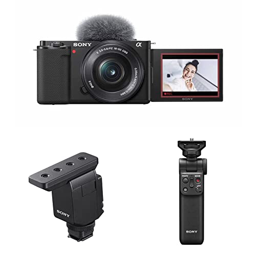 Sony Alpha ZV-E10L | APS-C spiegellose Wechselobjektiv-Vlog-Kamera + Shotgun Mikrofon ECM-B10 (Kompakt, Kabellos, Batterielos), ECMB10.CE7 + GP-VPT2BT Bluetooth Handgriff von Sony