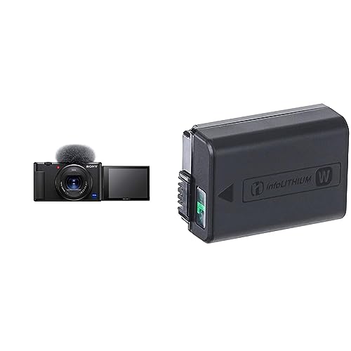 Sony Bundle Vlog-Kamera ZV-1 (Digitalkamera, 24-70mm, seitlich klappbares Selfie-Display für Vlogging & YouTube, 4K Video) NP-FW50 W-Serie Lithium Akku für Alpha und NEX Kameras schwarz von Sony